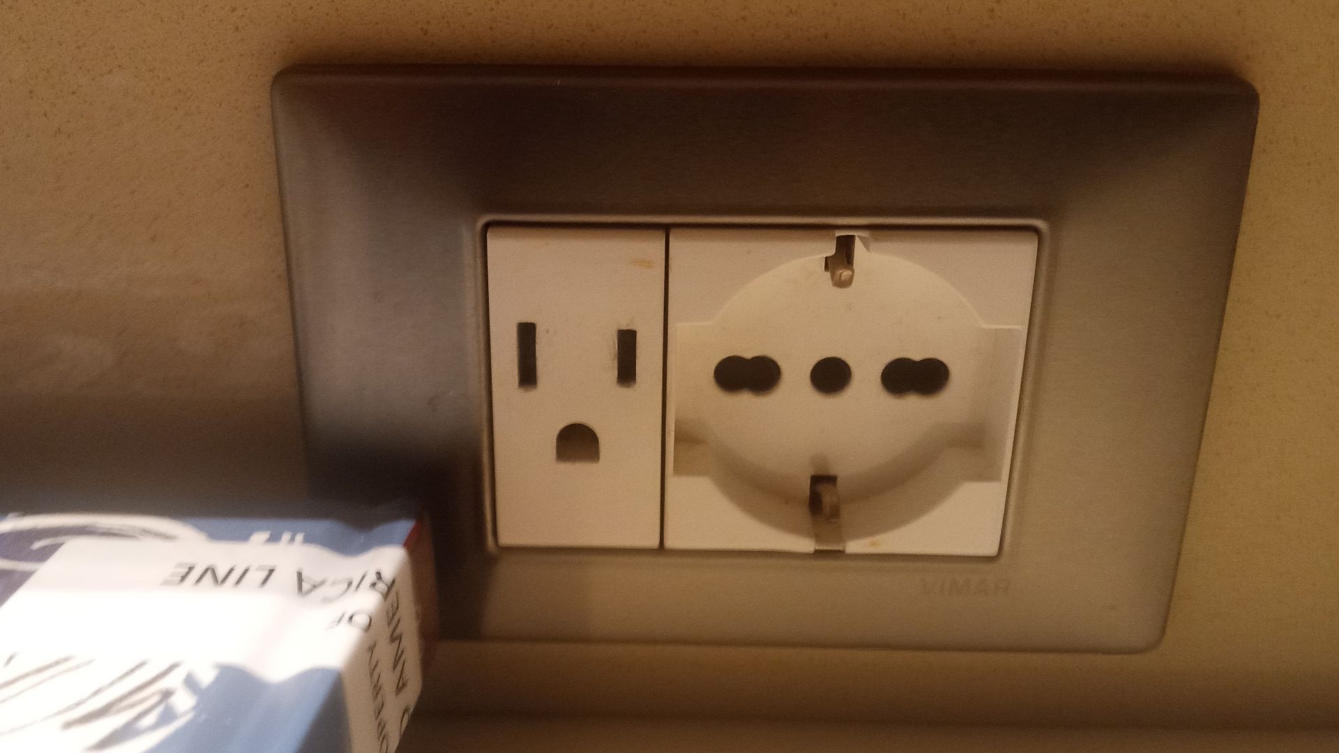 Cruise ship sockets featuring both us and Italian schuko style outlets.