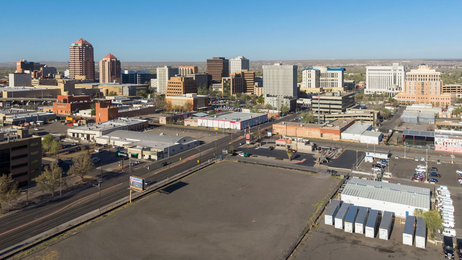 The skyline of downtown Albuquerque, New Mexico. The city is home to 564,000 residents and is the 32nd most populous city in the U.S.