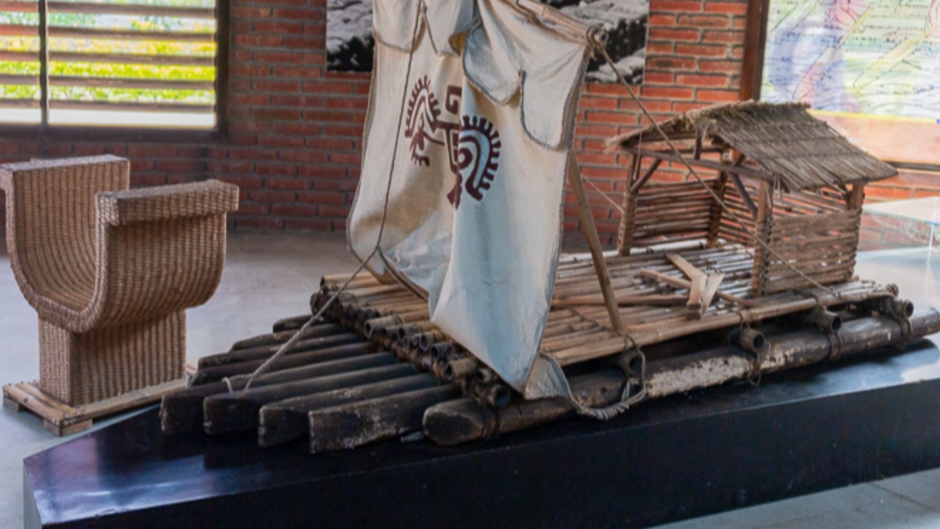 An exhibit showing the construction of balsa rafts used by pre-columbian people along the coast of Peru, made famous by the Kon Tiki expedition