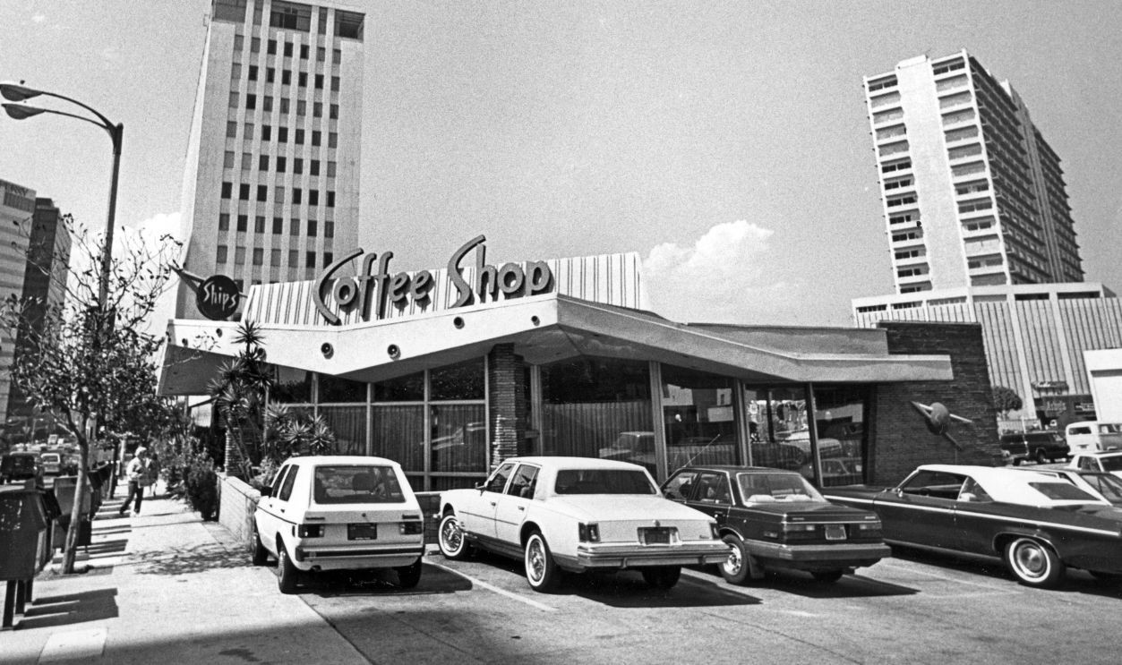 Sep. 18, 1984: Westwood skyscrapers loom in background behind Ships Coffee Shop. View is looking wes
