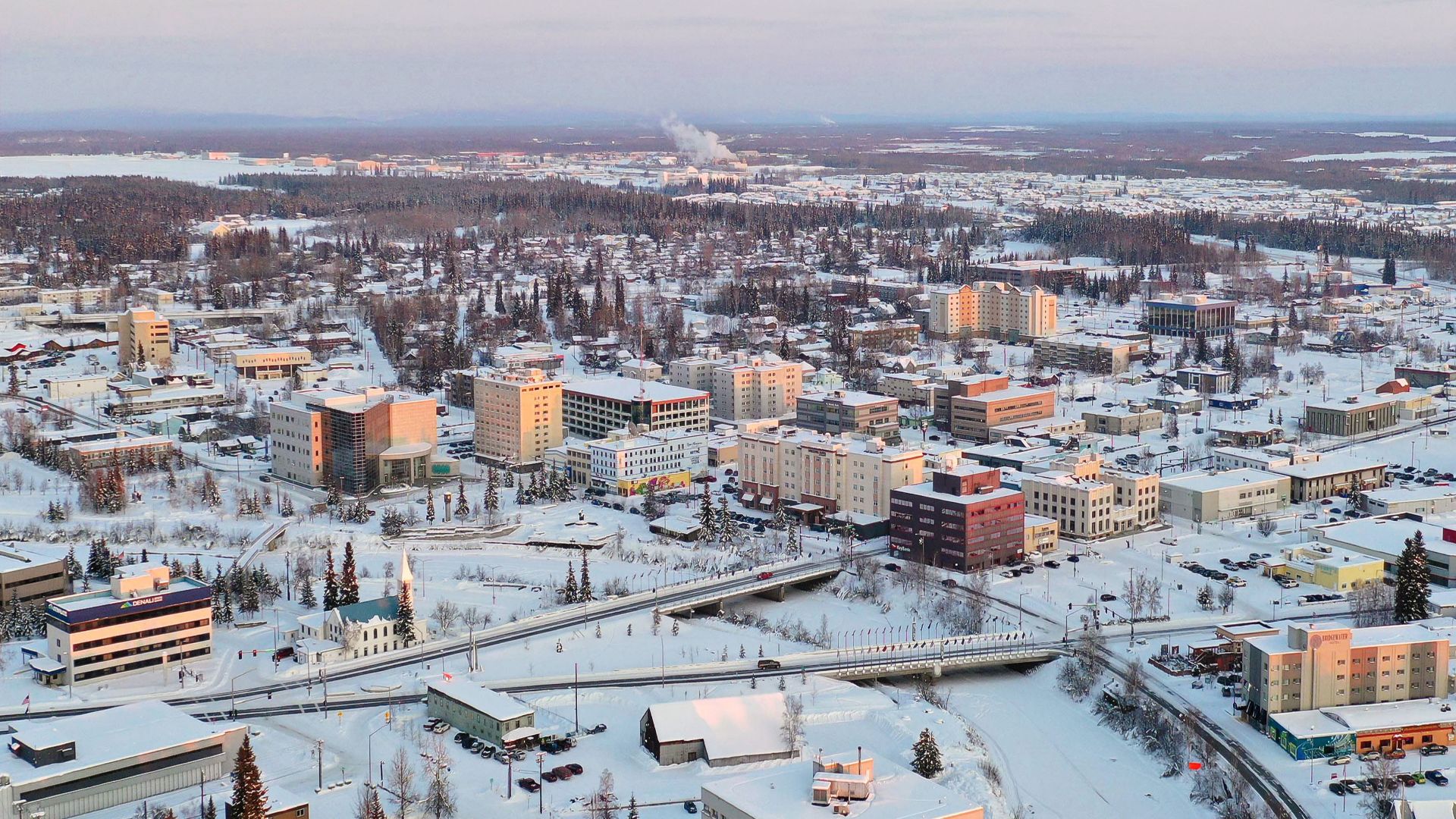 Aerial view of Fairbanks, AK skyline