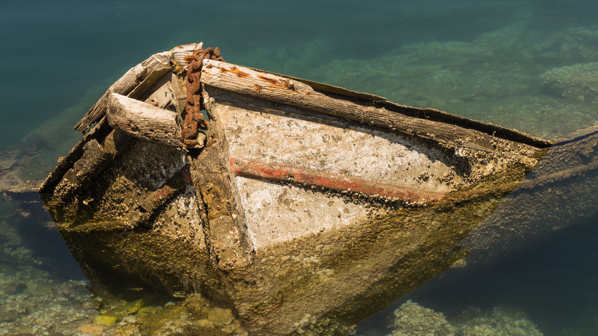 Bow of a shipwreck, harbour of Nea Artaki, Euboea, Greece