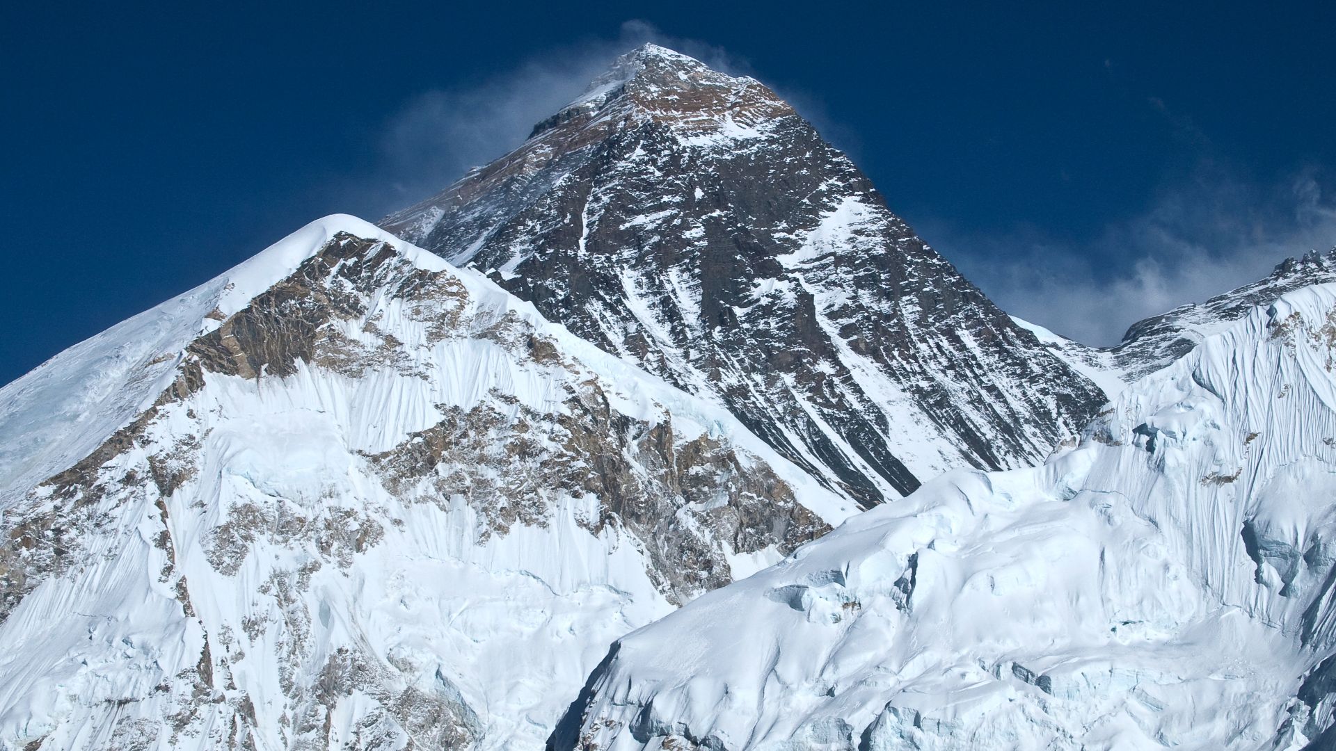 Mount Everest, the highest mountain in the world. He who climbs the highest mountains laughs at all tragedies, real or imaginary. Mount Everest, Nepal, Himalayas.