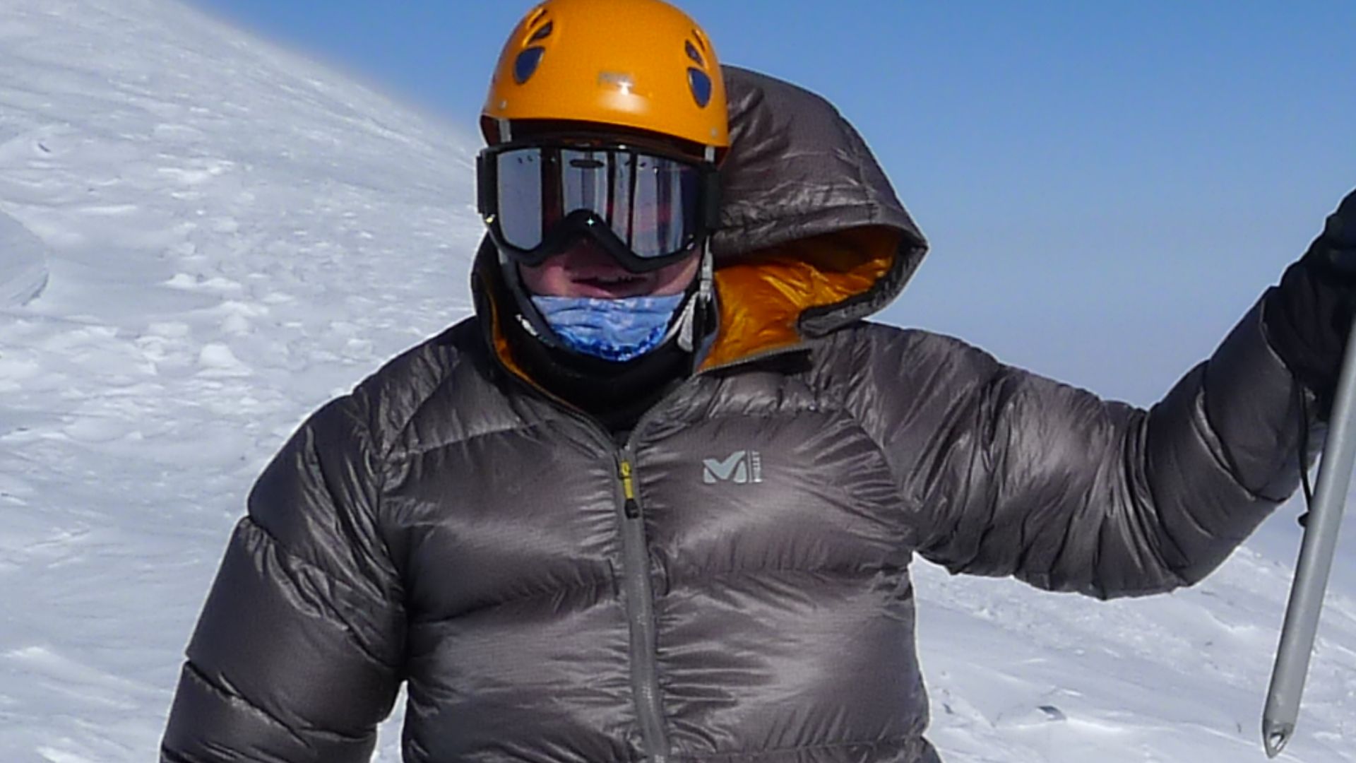 This photo is from one of my fellow climber - Jeff.  My camera was toast on summit day (and we were in a storm the following day)  I really am happy to get a picture from the summit, thanks Jeff!
Here is my journal for the climb to the summit:
Got up on t