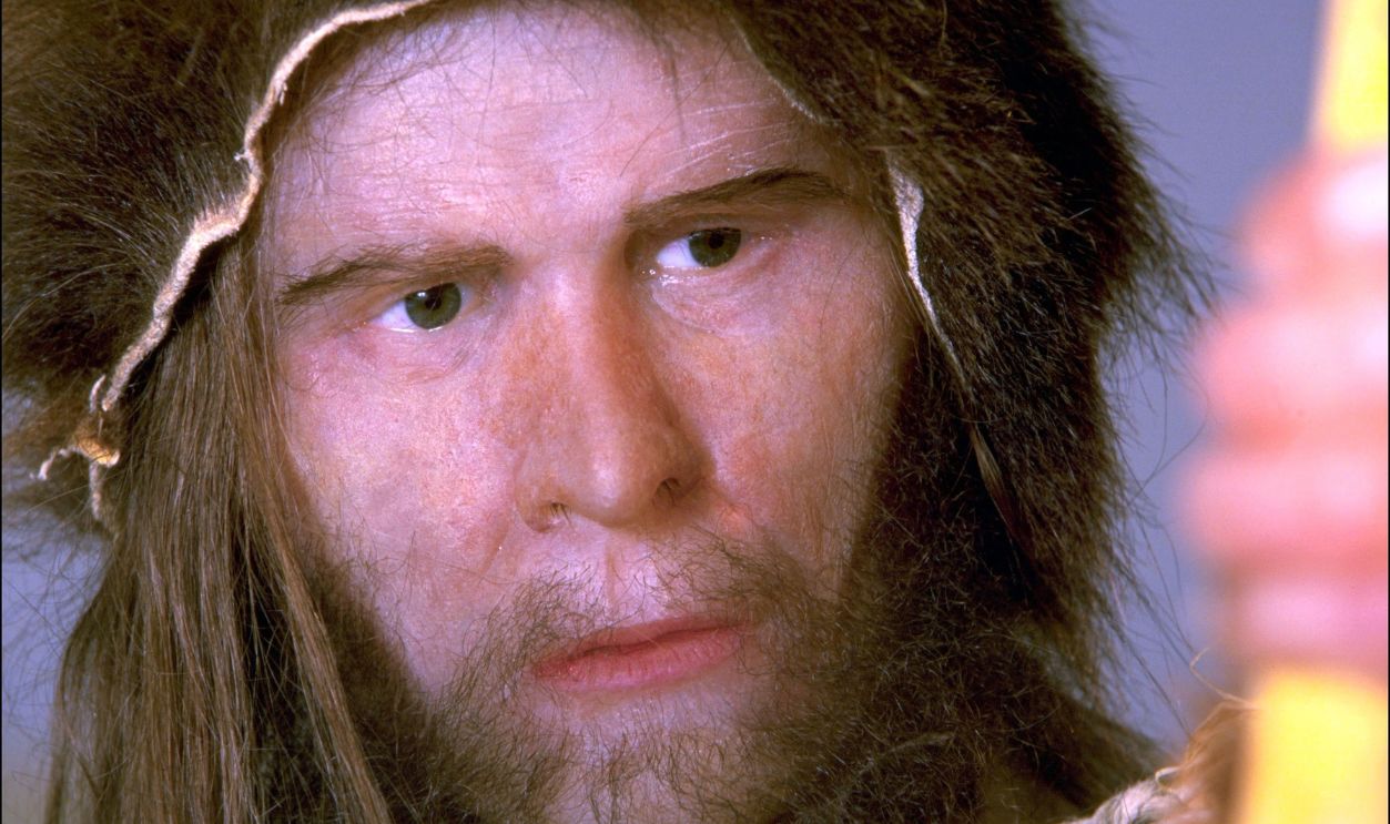 FRANCE - MAY 29: Prehistorical museum in Quinson, France on May 29, 2001 - Iceman, found preserved in a Tyrol glacier. He was reconstructed with the "flesh". Iceman died at 45, probably due to hypothermia. He now greets visitors of the museum.