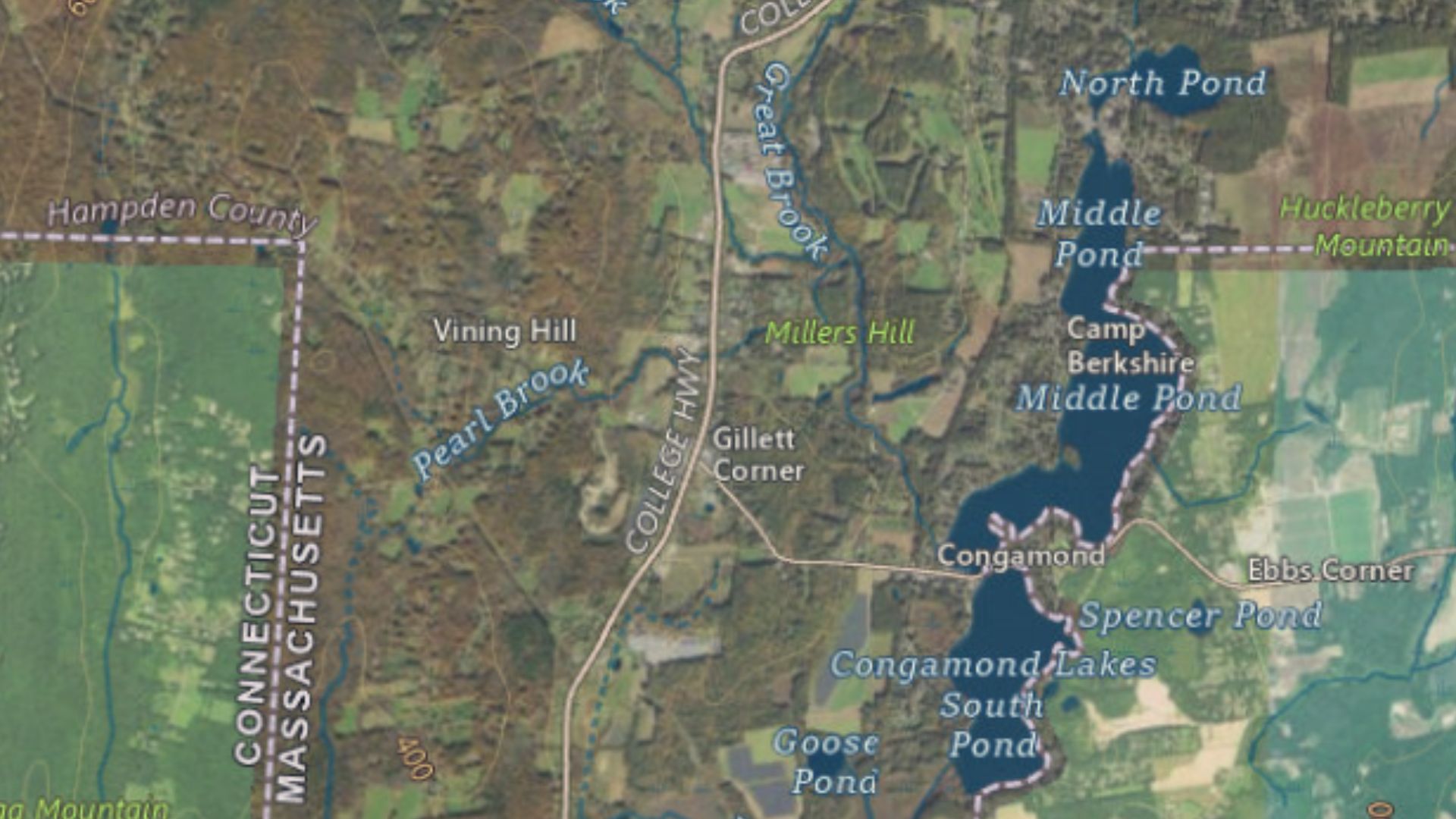 Aerial imagery of the Massachusetts–Connecticut border