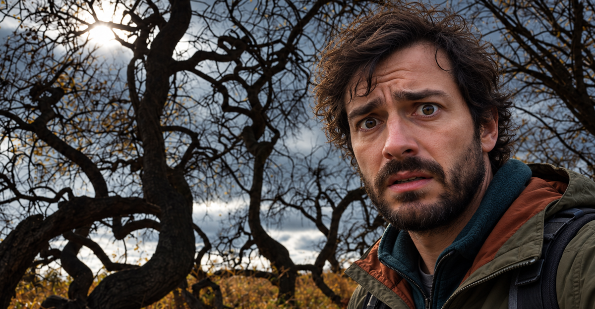 AI-generated image of a man next to the Crooked Bush in Saskatchewan