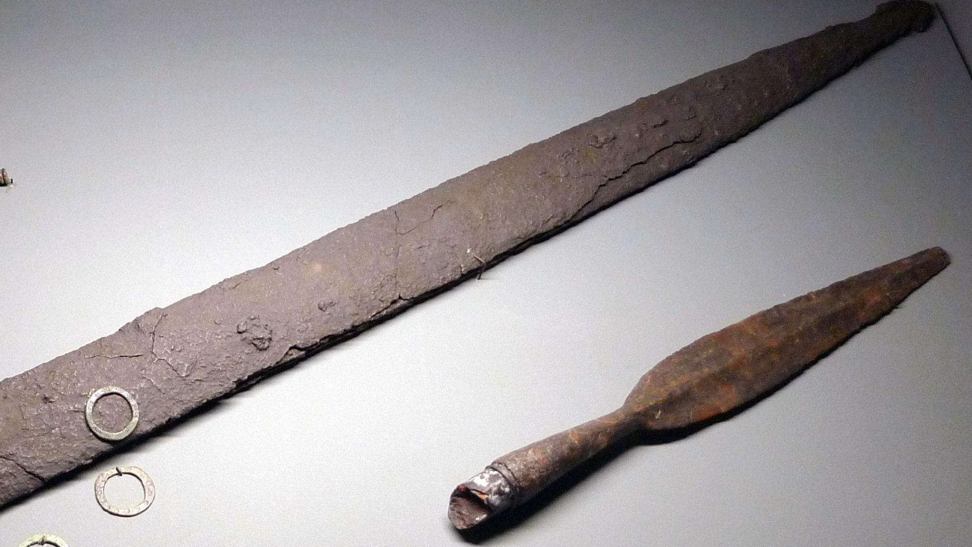 Weapons and fibulae from a warrior's grave, c. 350 BC. Grave no. 91, Celtic burial site,