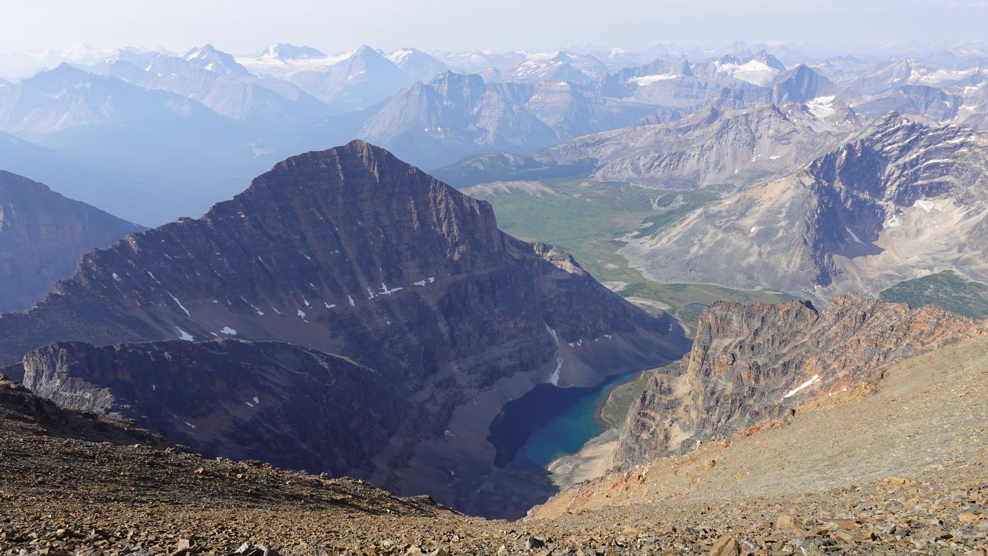 Canadian Rockies in Alberta and BC seen from Mount Edith Cavell Summit