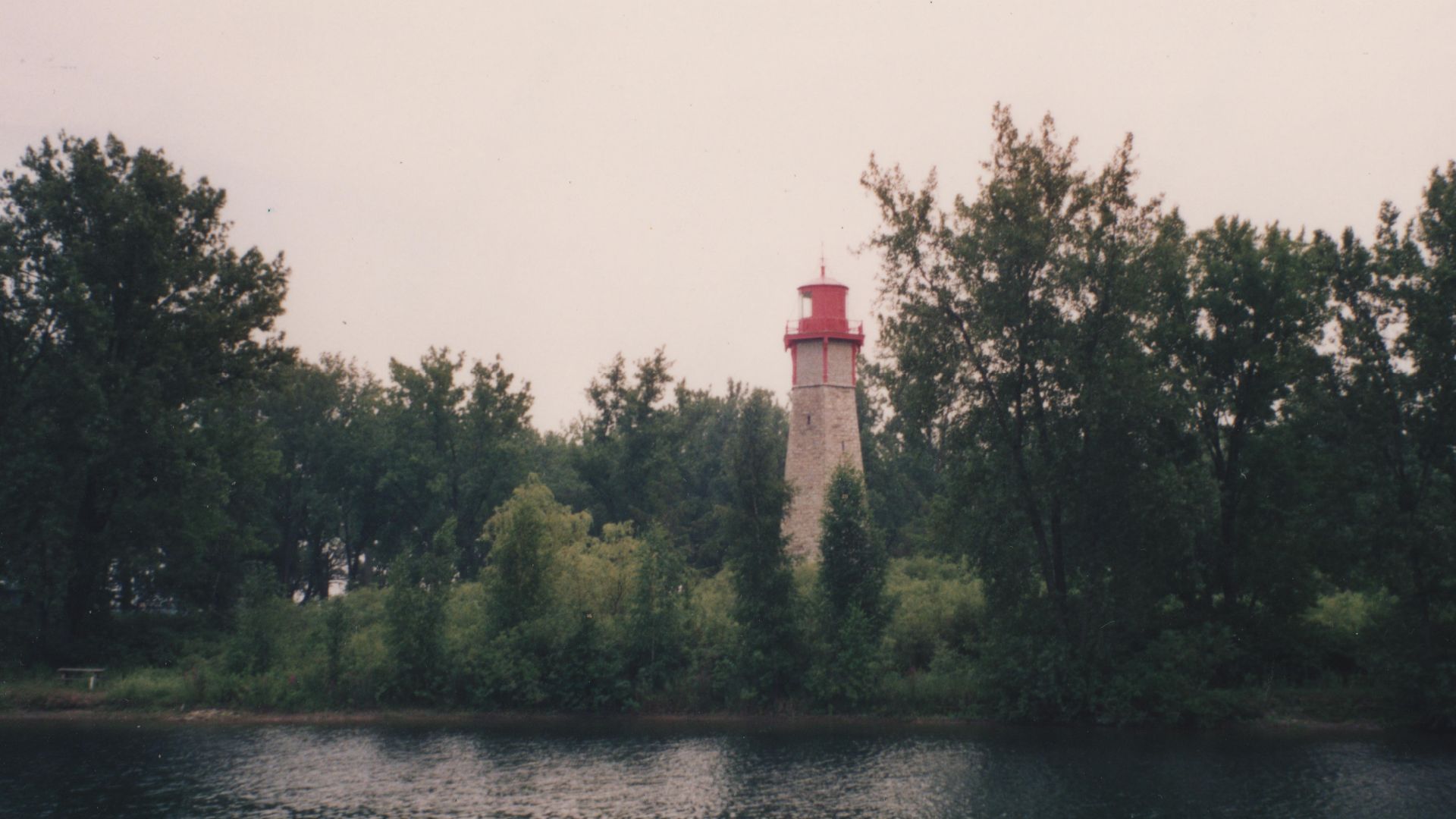 Gibraltar Point Lighthouse seen from a tourist vessel in Toronto Harbour