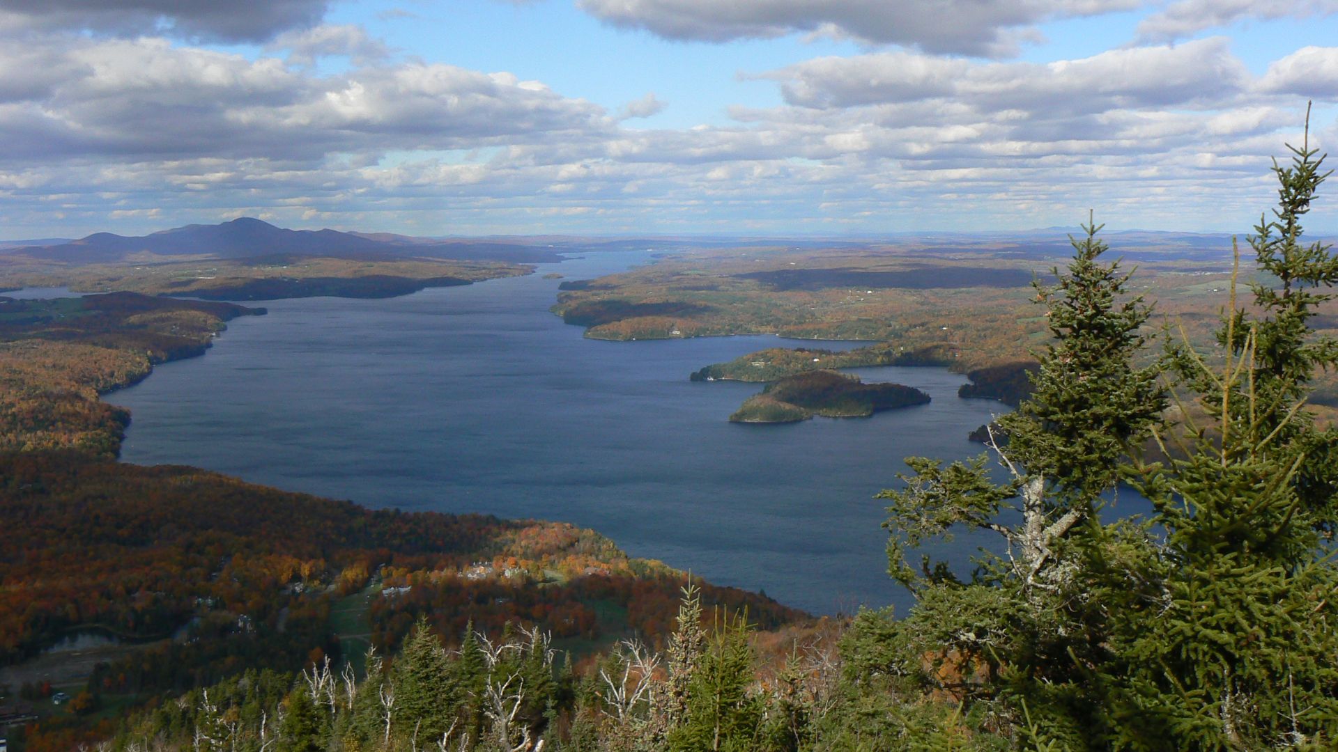 View of Lac Memphrémagog from Owl's Head ski hill near Mansonville, Eastern Townships, Quebec, October 2009