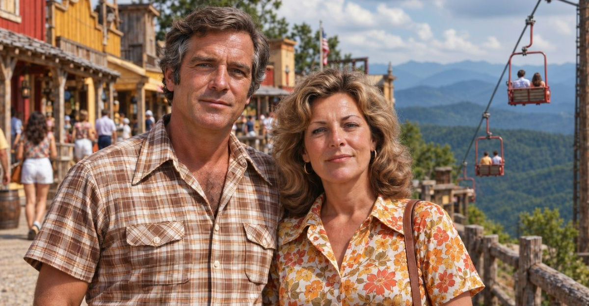 1970s couple at vacation spot