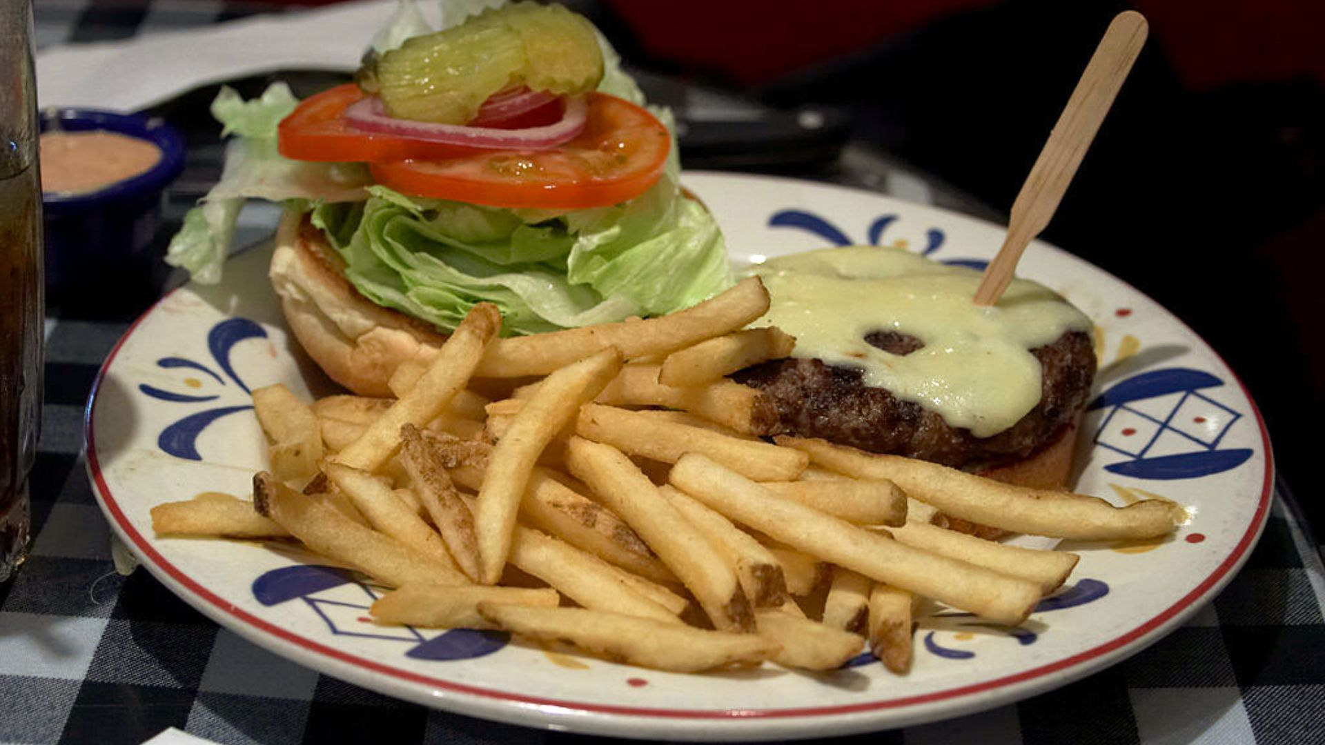 Hamburger and fries served in an American dinner.
Source: http://pdphoto.org/PictureDetail.php?mat=pdef&pg=8657

Photographer: Jon Sullivan