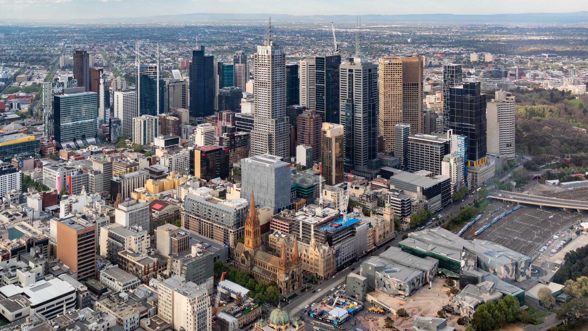 View from Eureka Tower (North Melbourne), Melbourne, Victoria, AustraliaNote: The photo was taken from the observation deck „Skydeck 88“ of the Eureka Tower and was photographed through glass.