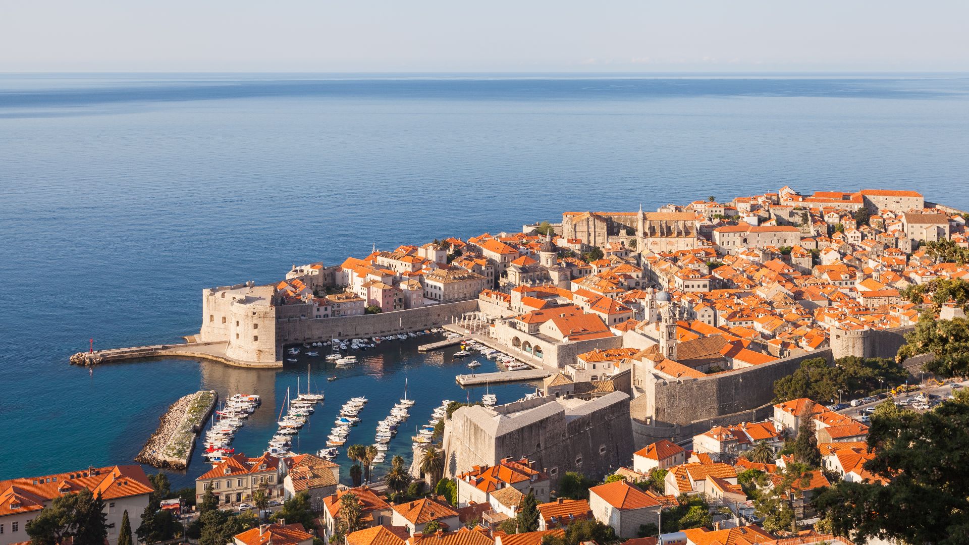 Early morning view of the Old Town of Dubrovnik and its city walls, an UNESCO Heritage Site since 1979. The former Republic of Ragusa was a maritime republic centered on the city of Dubrovnik (Ragusa in Italian and Latin) in Dalmatia (today in southernmos