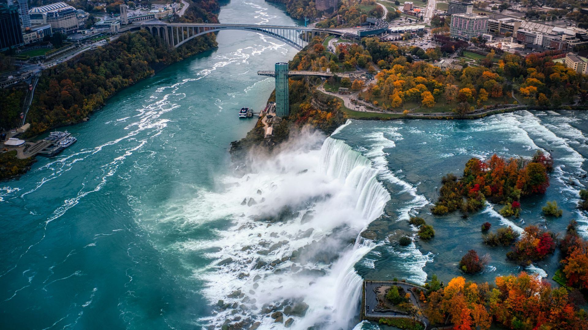 aerial view of water falls