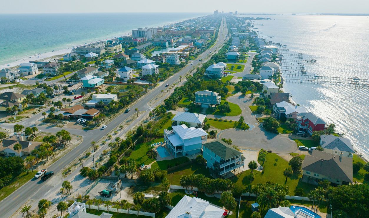 An aerial road shot on Pensacola beach