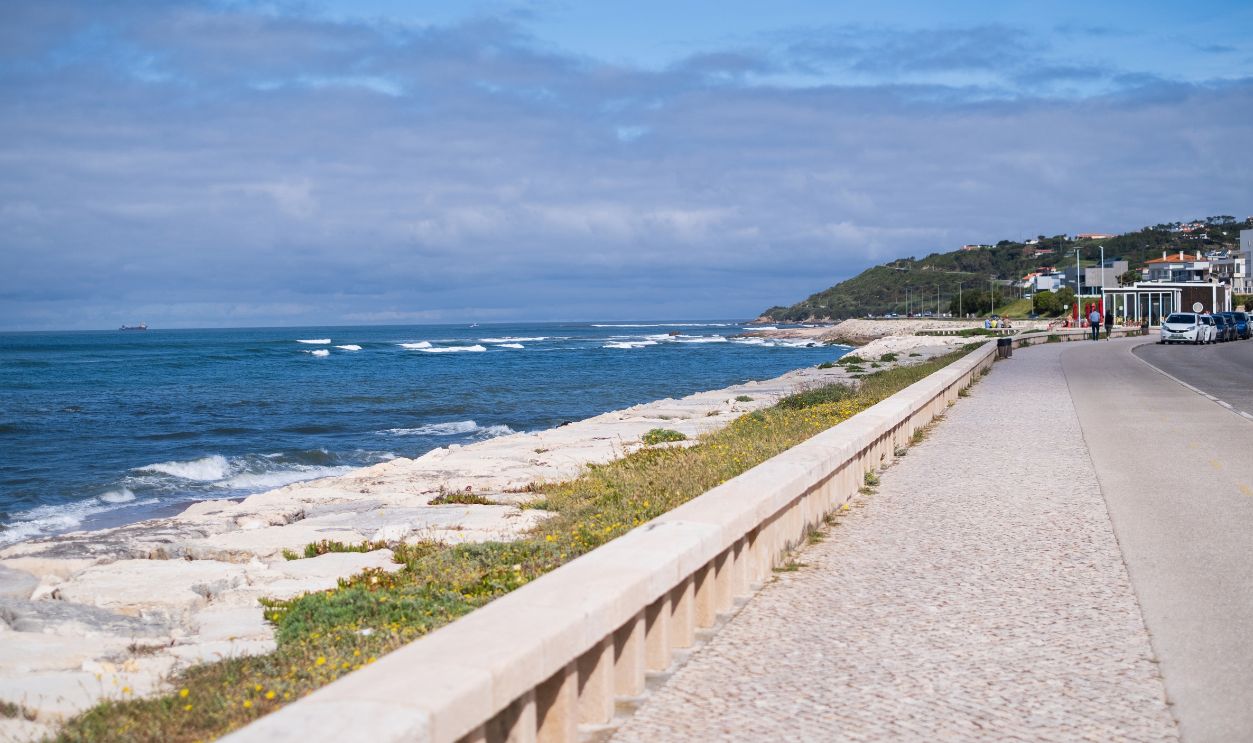 View of the Figueira da Foz waterfront in Portugal on a summer day with the ocean view