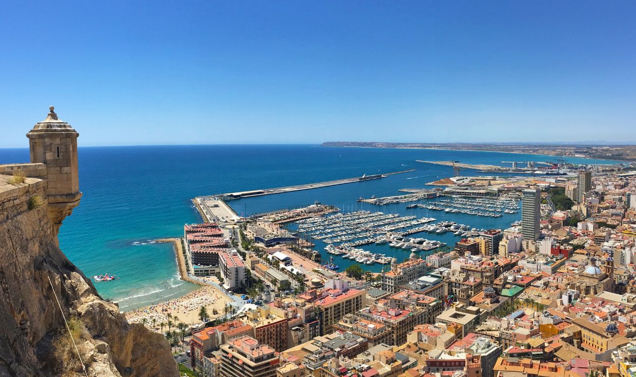 The part of the city of Alicante, from the walls of the castle of Santa Barbara in Spain