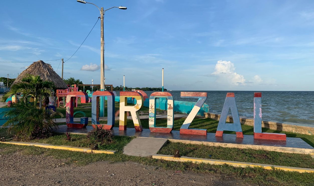 Welcome sign of Corozal in the Caribbean country of Belize. Corozal, north Belize, August 8th 2022