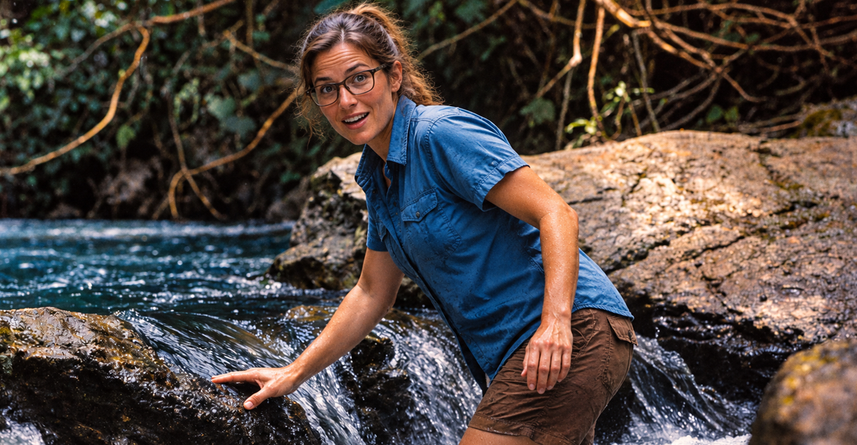 AI-generated image of woman standing in creek