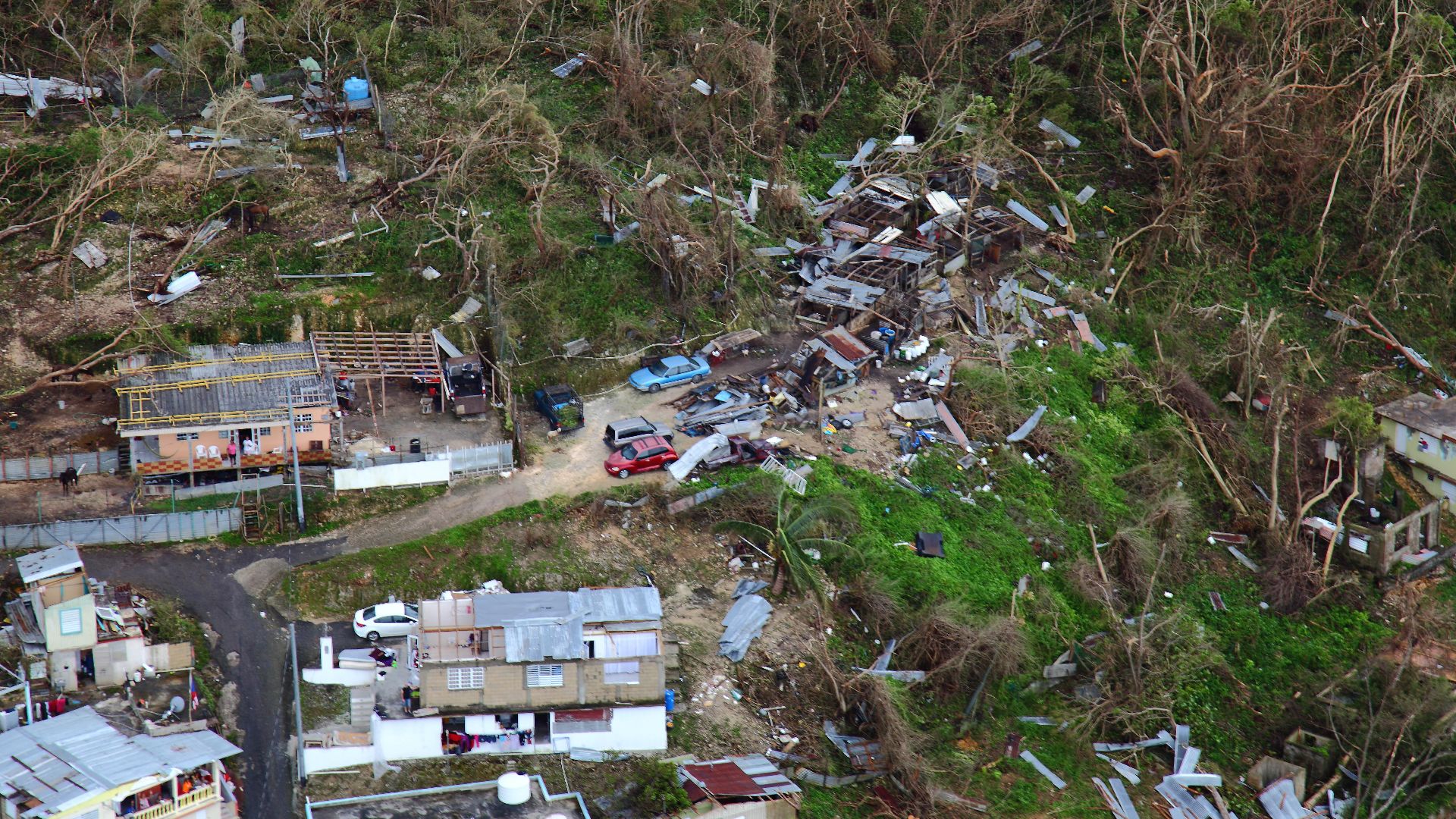 Homes lay in ruin as seen from a U.S. Customs and Border Protection, Air and Marine Operations, Black Hawk during a flyover of Puerto Rico after Hurricane Maria September 23, 2017. U.S. Customs and Border Protection photo by Kris Grogan
