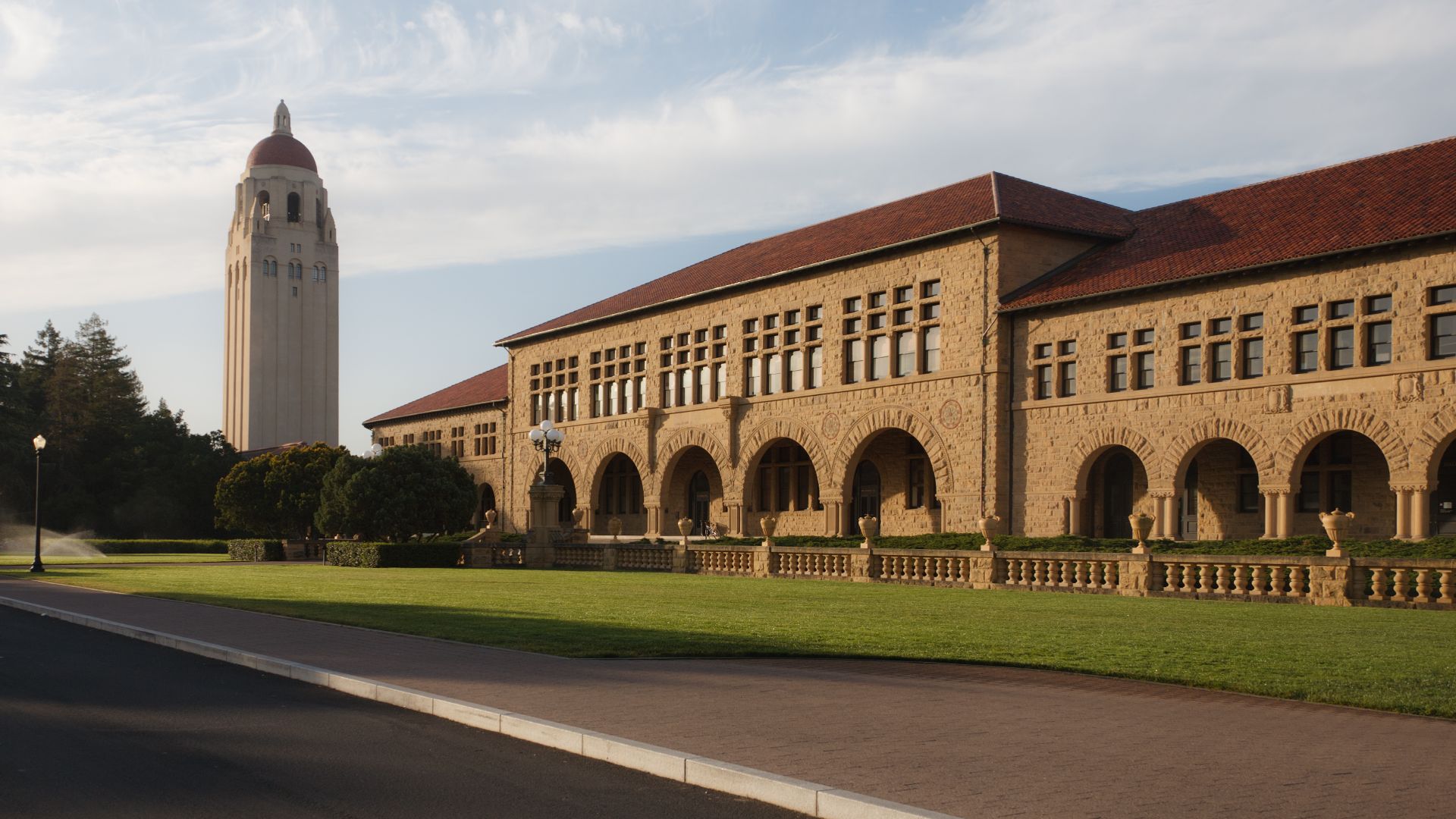 Hoover Tower and McClatchy Hall, Stanford University, Stanford, California.