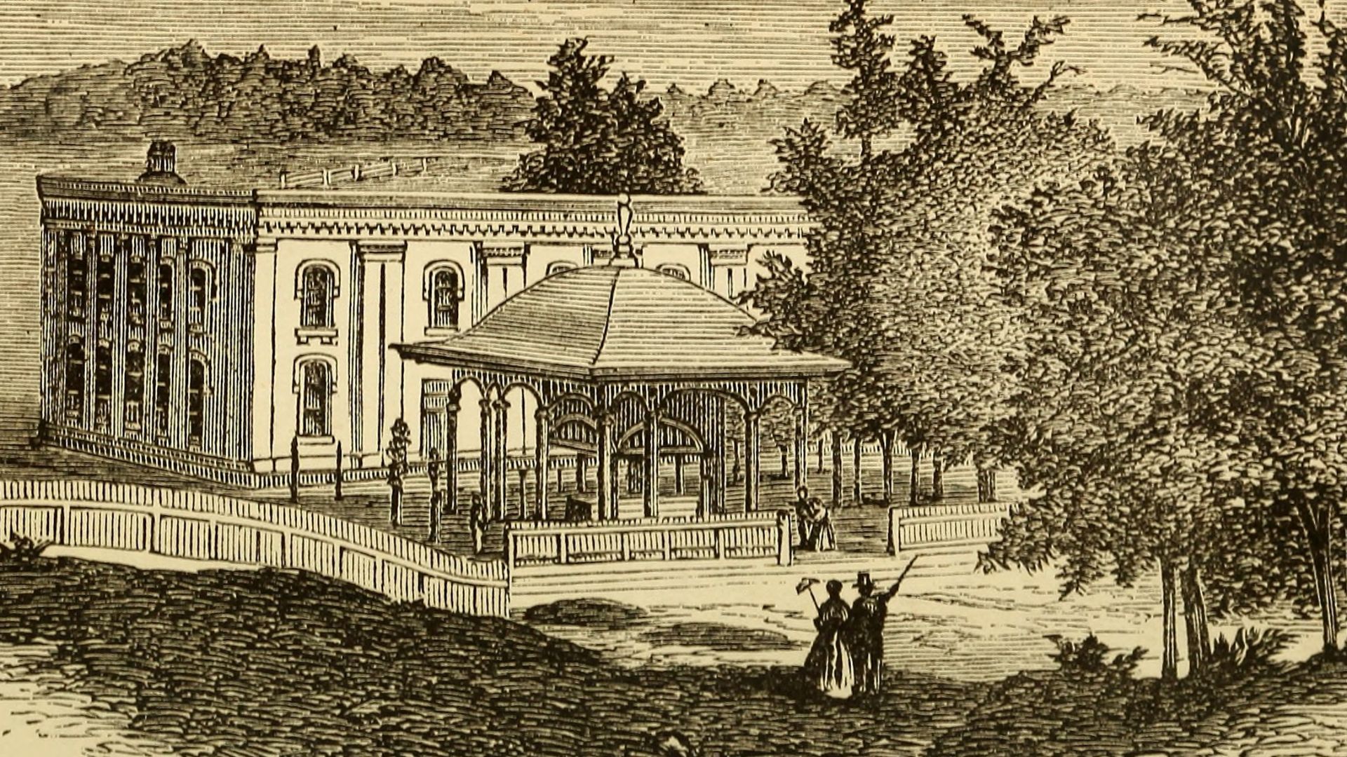 Empire Spring, Saratoga, 1868
Identifier: bookofsummerres00swee (find matches)
Title: Book of summer resorts, explaining where to find them, how to find them, and their especial advantages, with details of time tables and prices ..
Year: 1868 (1860s)
Auth