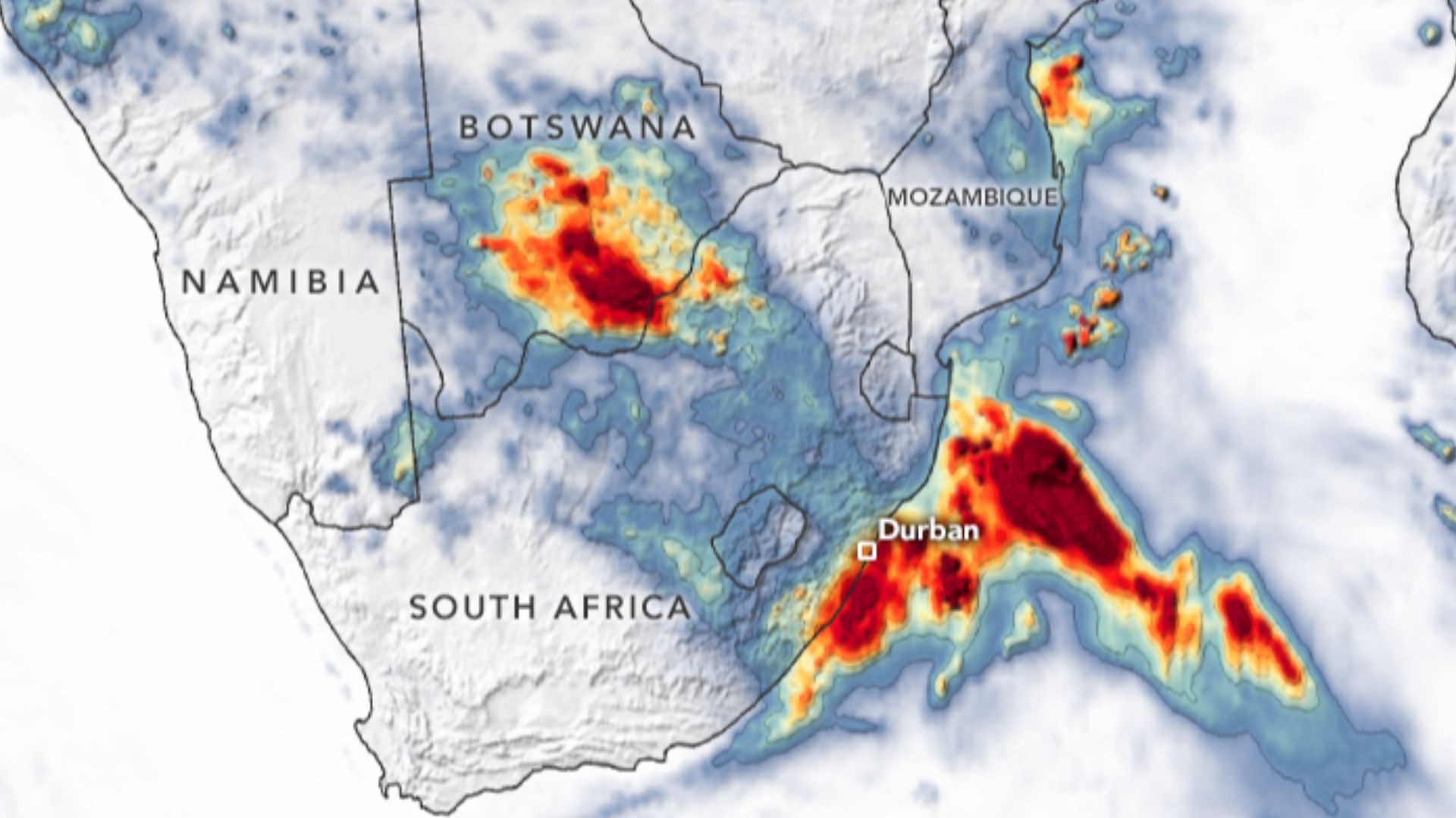 Satellite-based estimate of rainfall totals recorded in Southern Africa between April 7 - 13, 2022. Data come from the Integrated Multi-Satellite Retrievals for GPM (IMERG), a product of the Global Precipitation Measurement (GPM) satellite mission. The da