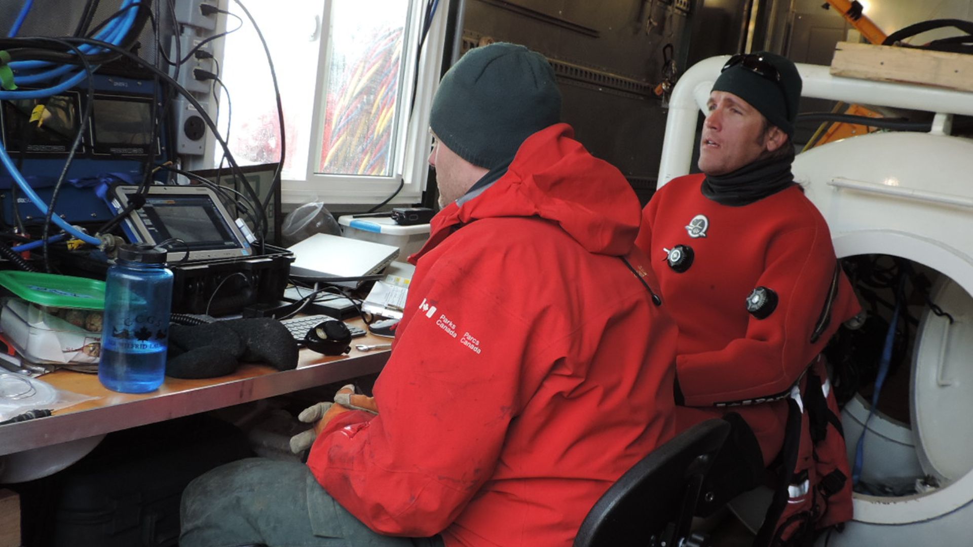 On board Parks Canada's archeology support barge