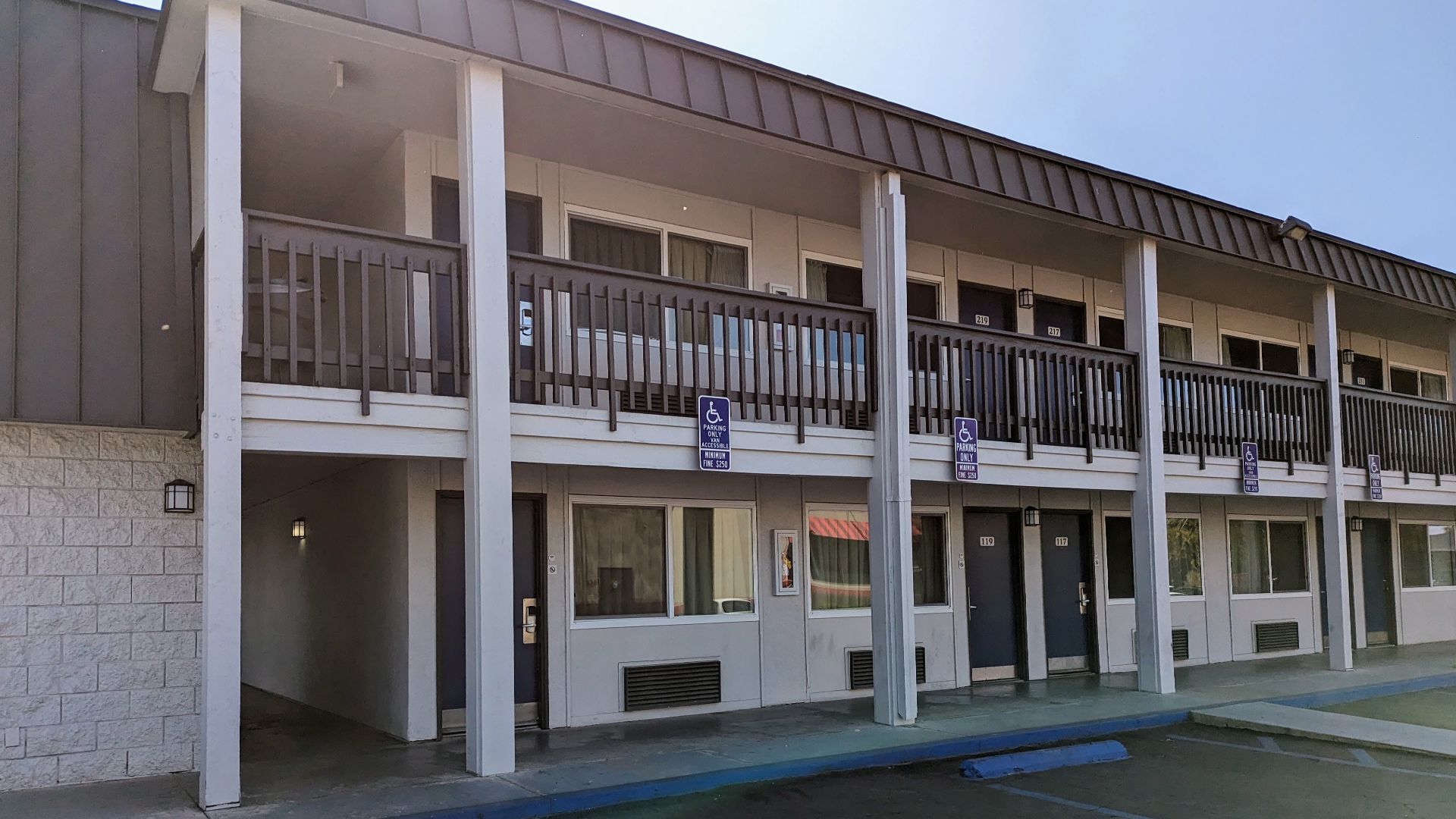Exterior view of the Motel 6 in Claremont, California.