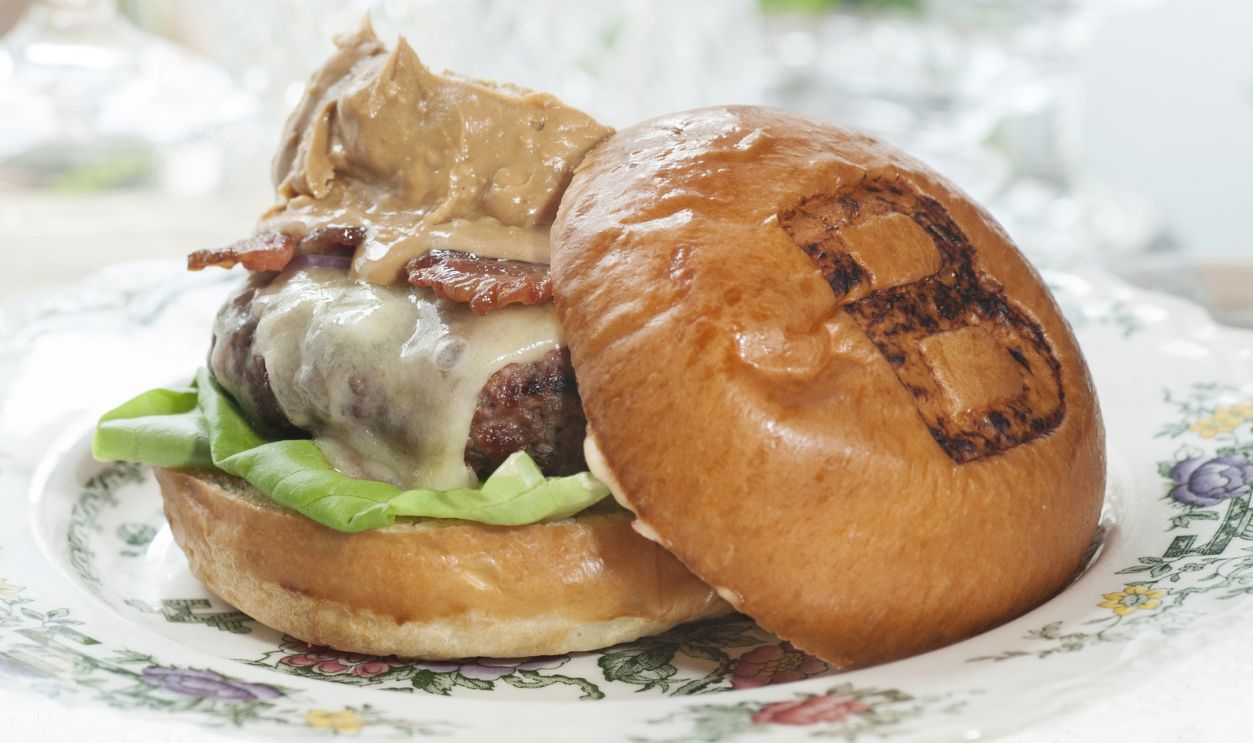 Peanut butter, bacon and patty burger