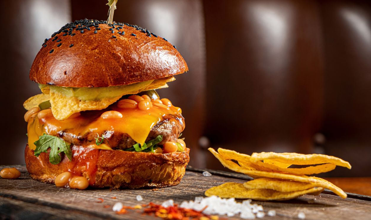 creative burger with beans and tortillas