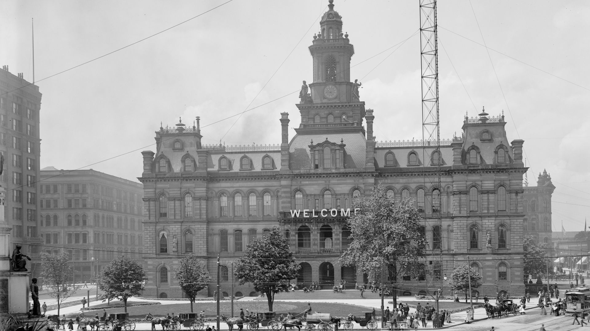 Downtown Detroit, Michigan (1900s)
Showing Campus Martius Park, Detroit City Hall, and a Moonlight Tower.