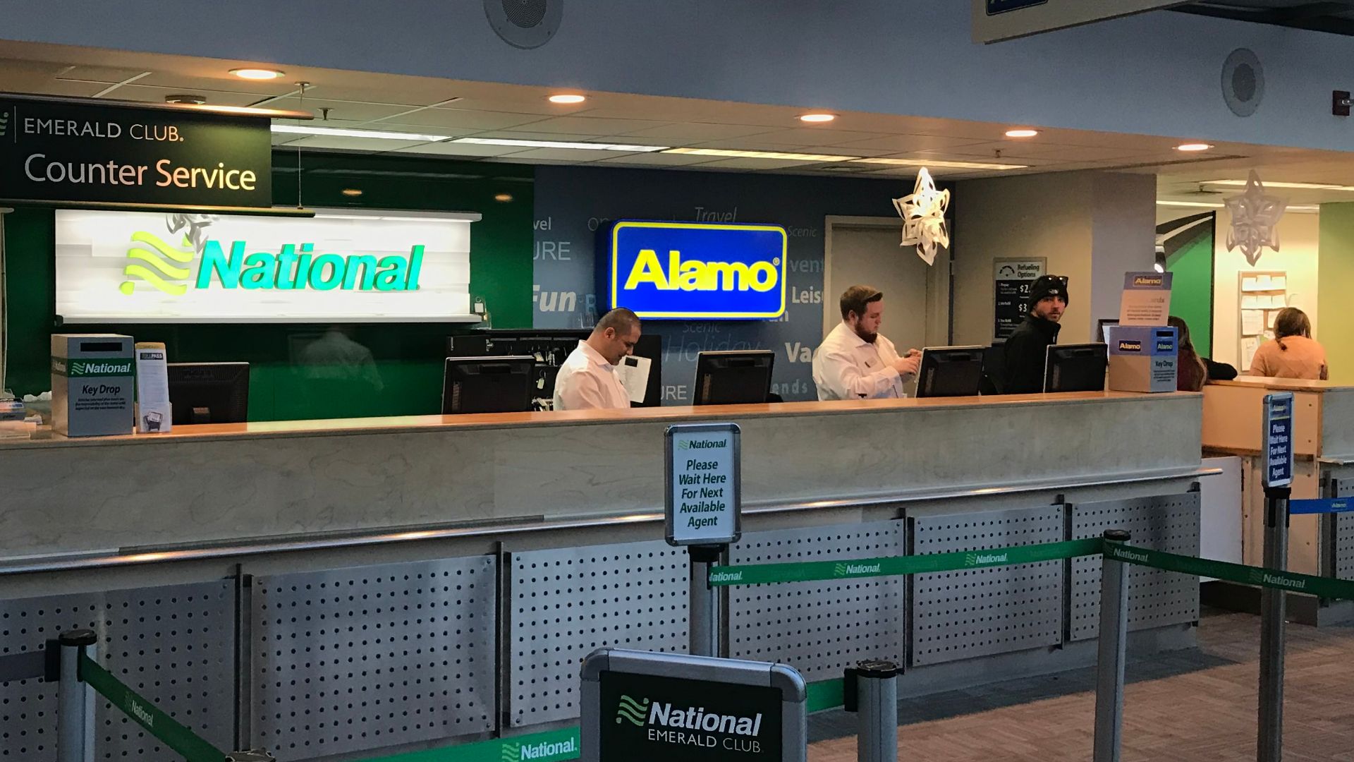 Alamo and National car rental counters at Portland International Jetport