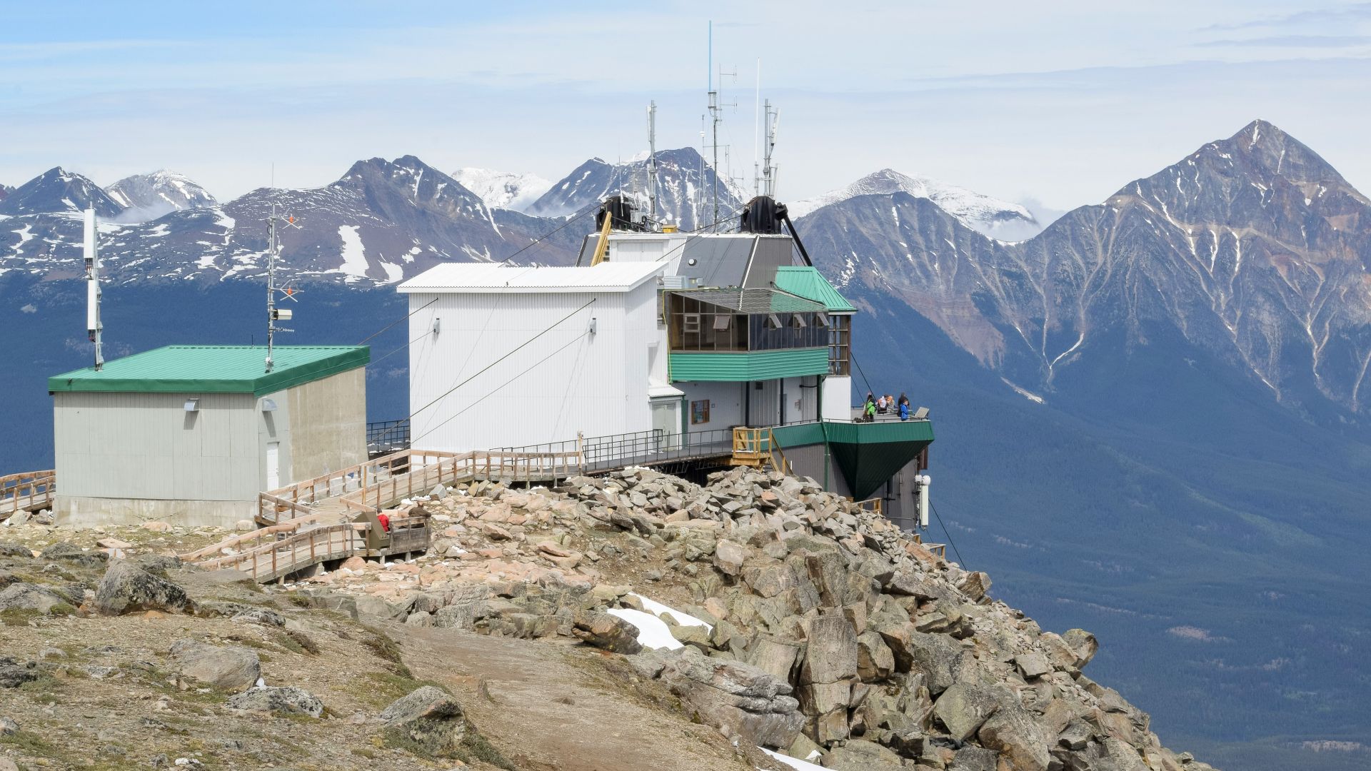 Communication buildings on a rugged mountain summit