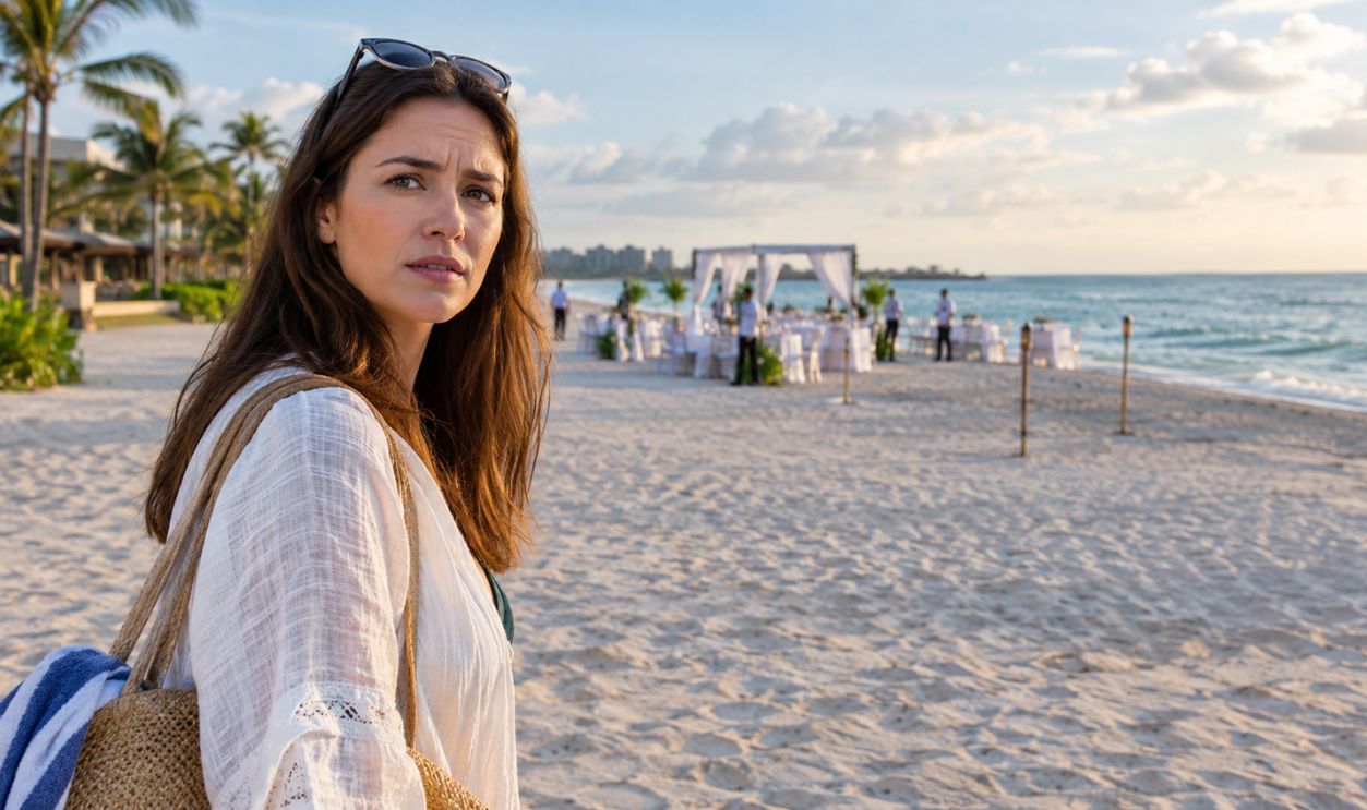 Puzzled Beachgoer at a Resort Event