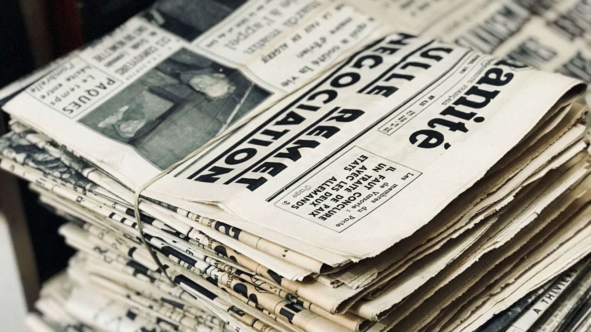 bundle of newspaper on table