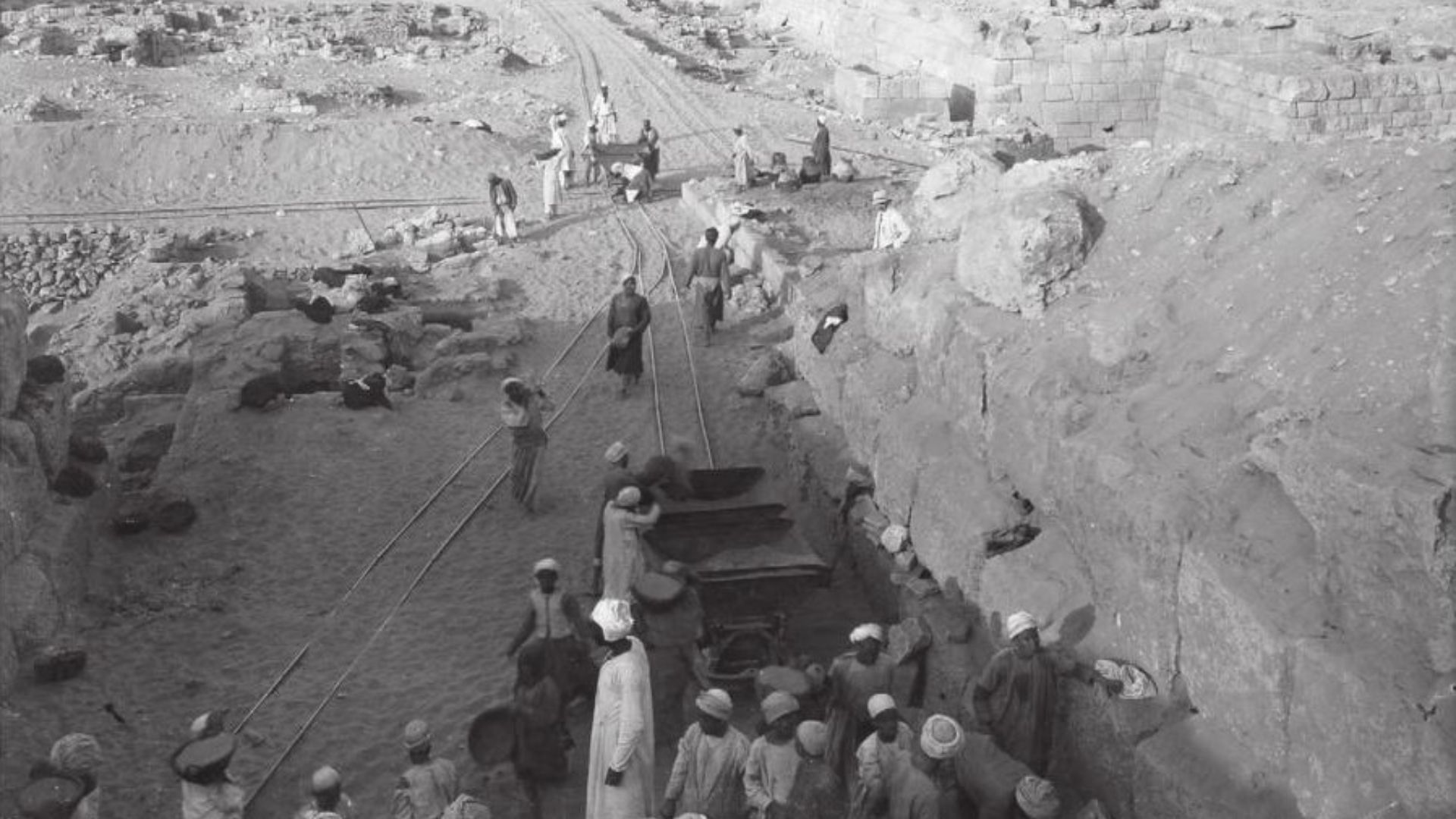 File:Area west of Cemetry G 2100 being cleared by the German-Austrian expedition using a narrow gauge railway, ca 1912.jpg