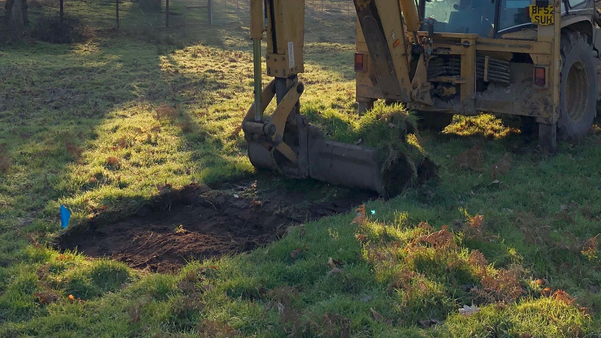 File:Begining of archaeological excavation with a JCB, at St Osyth Priory Park, St Osyth, Essex, February 2023.jpg