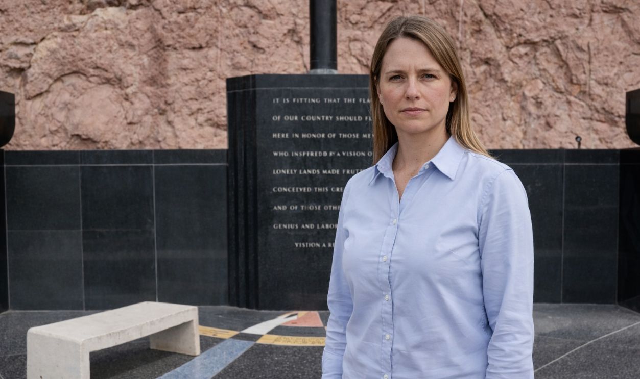 Woman standing near the Winged Figures of the Republic