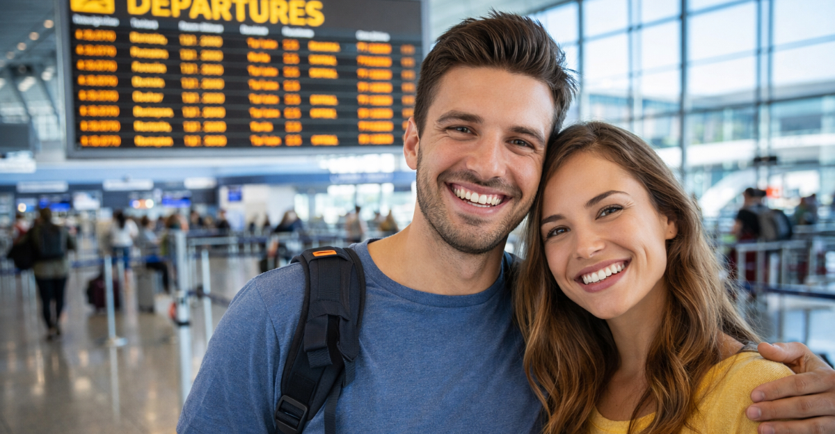 Couple at the airport terminal