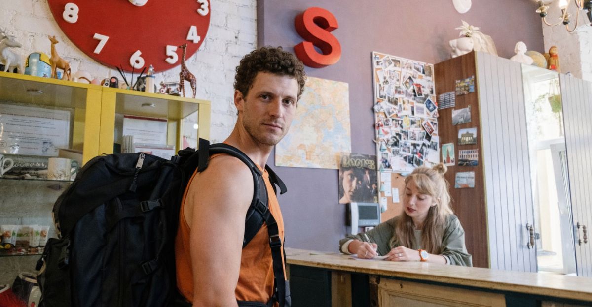 Tourist at hotel reception