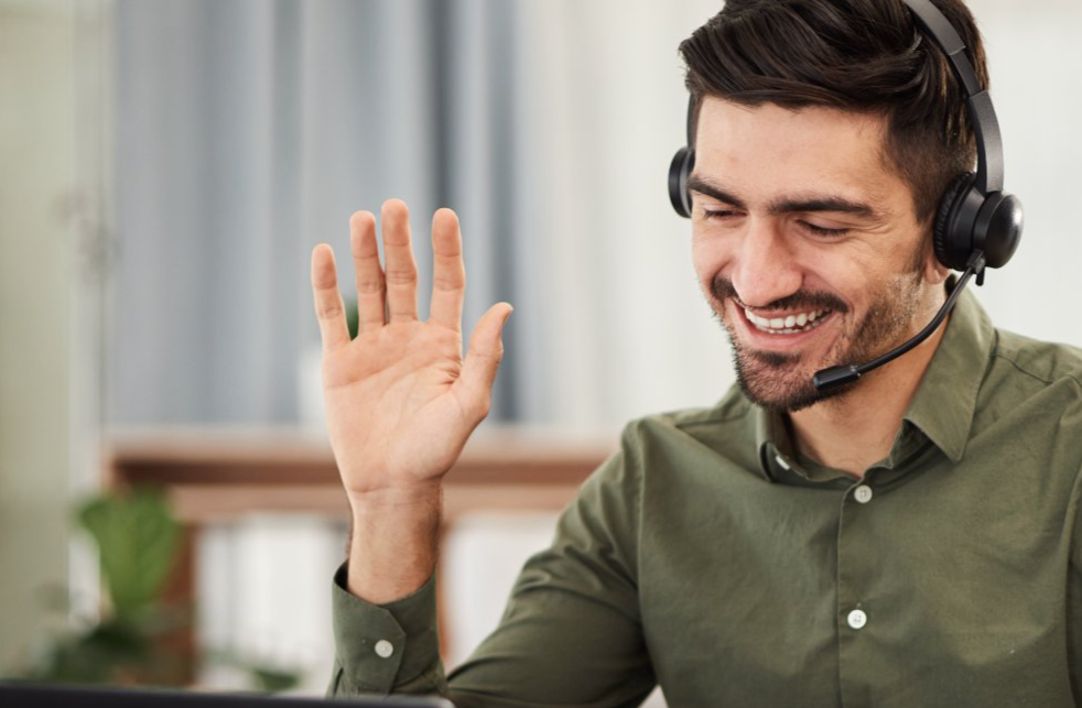 Portrait Photo of man working from home with laptop, remote work