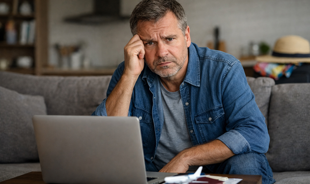 Man frustrated before a trip