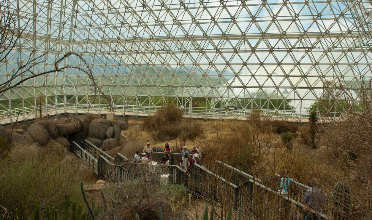 Biosphere 2 Oracle, Arizona, Biosphere 2, the Biosphere from inside with tourists.