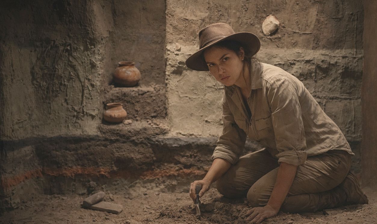 Archaeologist at Maya grave