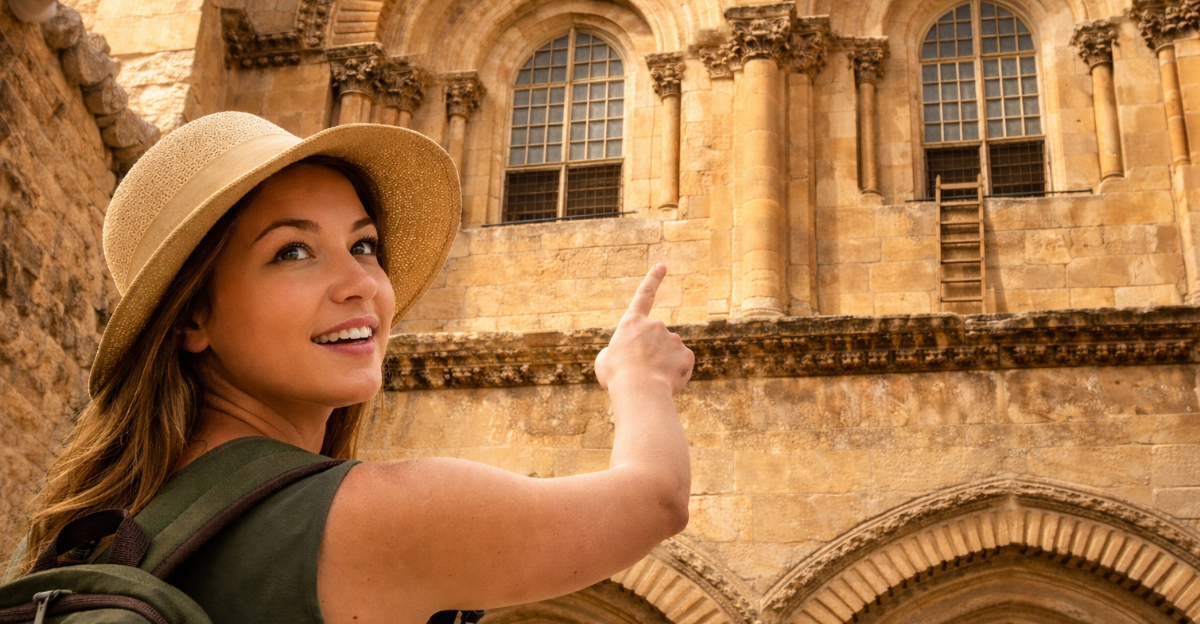 Woman pointing to the immovable ladder