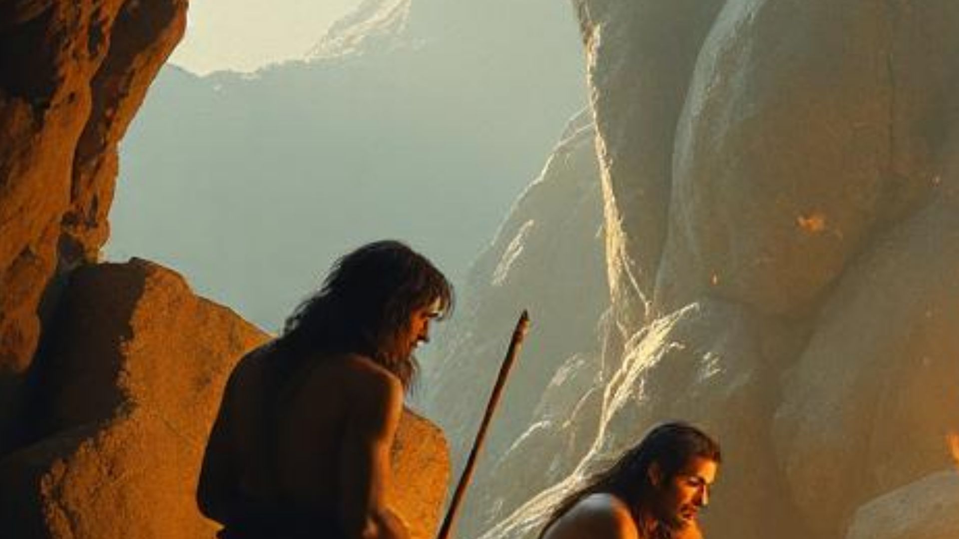 File:Ancient humans at their cave at the fire.png