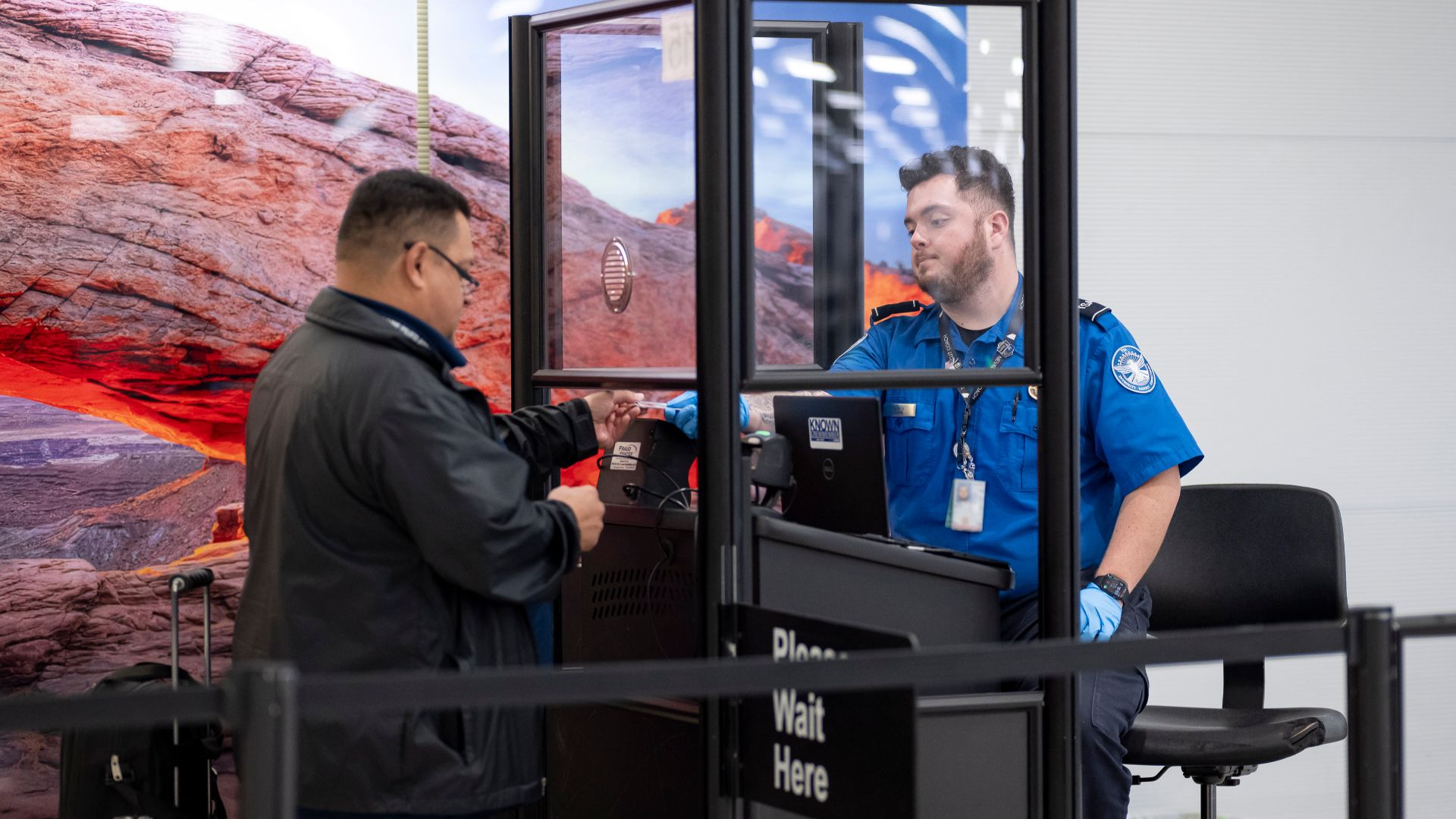 LAS VEGAS (February 6, 2024) Employees with the Transportation Security Administration are seen working at the Harry Reid International Airport in Las Vegas, Nevada. DHS is working with the NFL, Nevada, and Las Vegas partners to secure Super Bowl LVIII. (DHS photo by Tia Dufour)